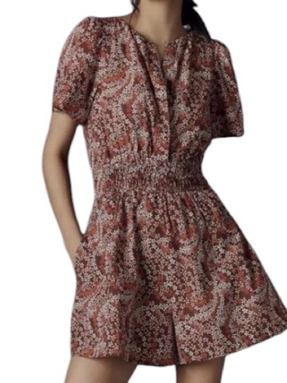 Anthropologie The Somerset Poplin Romper in Rust Paisley Size Large NWT 📦‎